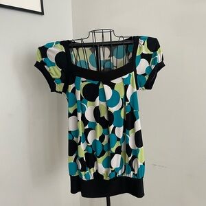 Wrapper Black and Blue Geometric Blouse